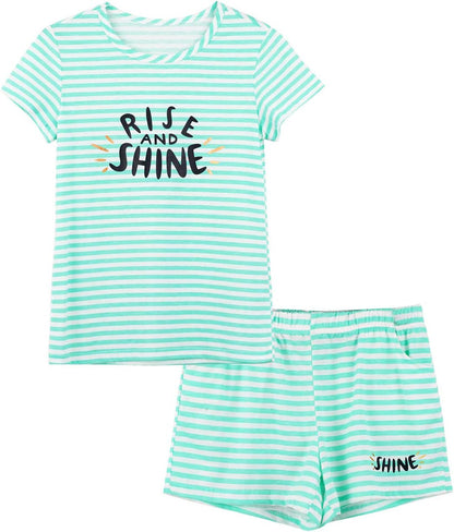 Summer Pajamas for Girls – Stripe & Glittering Heart PJS Pal Cute Jammies Set Big Kids Size 4T-18