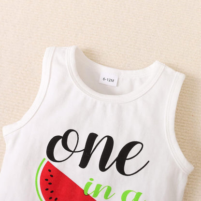 Kids Toddler Boy Clothes Casual Sleeveless Watermelon Print Hole Jeans Shorts Pants 2Pcs Outfits Set Summer Clothing (White, 3 Years)