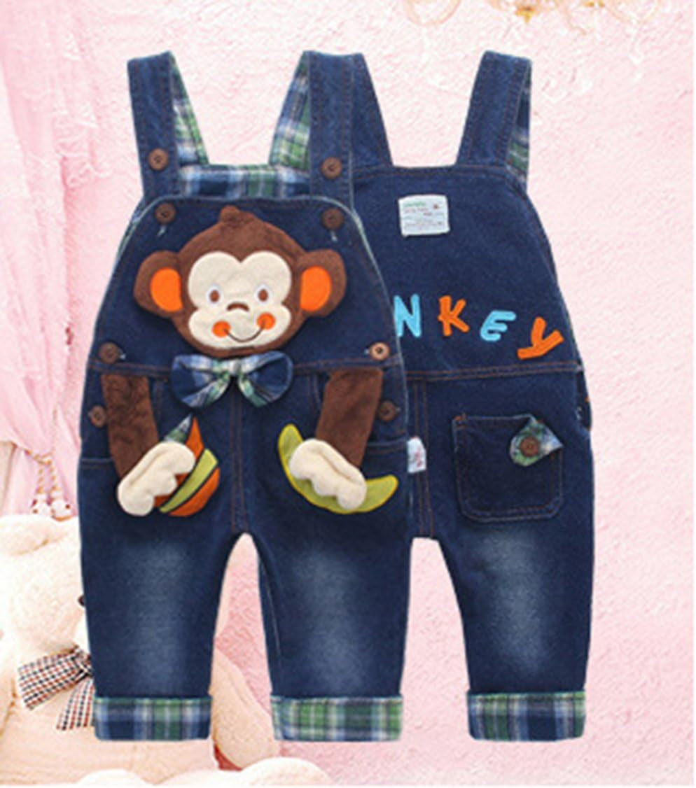 Baby Boy Girl Jean Overalls,Toddler Denim 3D Monkey Dungarees Pants