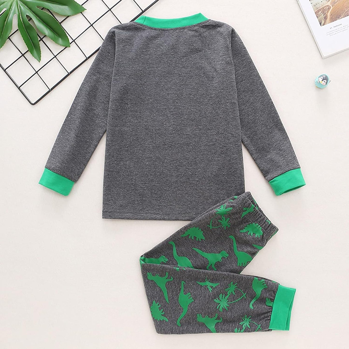Kids Clothes Set,1-8Years Old Kids Boys Girls Long Sleeve Dinosaur Printed Top and Pants Set Outfit (Dark Gray-02#, 3-4 Years)