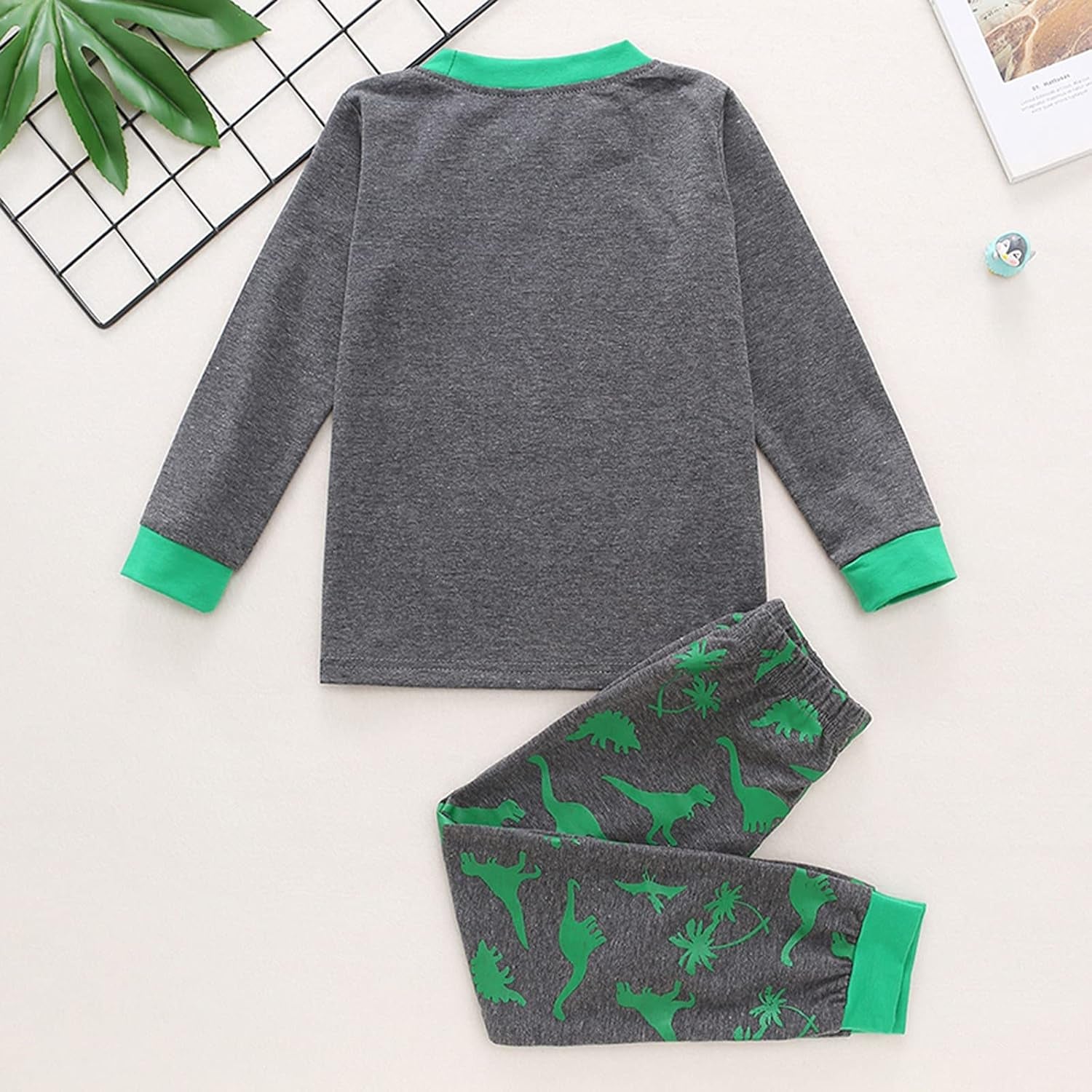 Kids Clothes Set,1-8Years Old Kids Boys Girls Long Sleeve Dinosaur Printed Top and Pants Set Outfit (Dark Gray-02#, 3-4 Years)