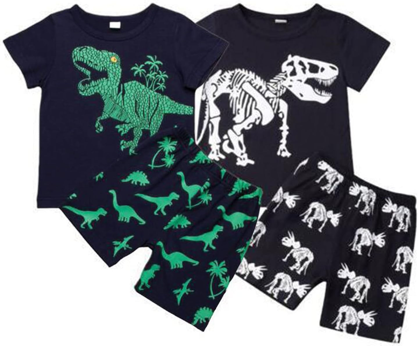 2023 Toddler Kids Boys Summer Short Sleeve Dinosaur T Shirts Tops Shorts Outfits Clothes Set 2 to 7 (1-Green, 7 Years)