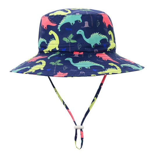 UPF 50+ Sun Protection Sun Hats Wide Brim Beach Bucket Hats for Baby Boys Girls Cute Toddler Hats Navy Dinosaur S