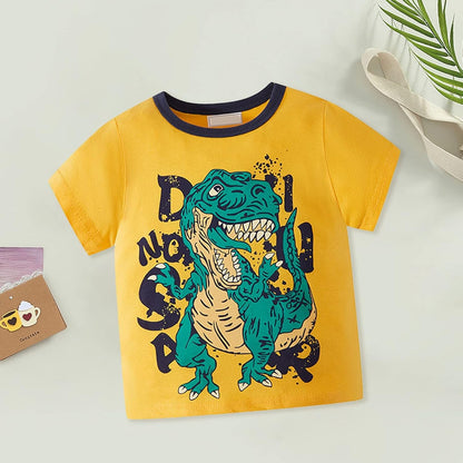 Cute Kids Clothes Set for Toddler Kids Baby Boys Summer Cartoon Cool Dinosaur Short Sleeve Crewneck (White, 9-10 Years)
