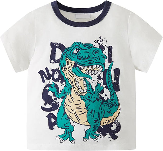 Cute Kids Clothes Set for Toddler Kids Baby Boys Summer Cartoon Cool Dinosaur Short Sleeve Crewneck (White, 9-10 Years)