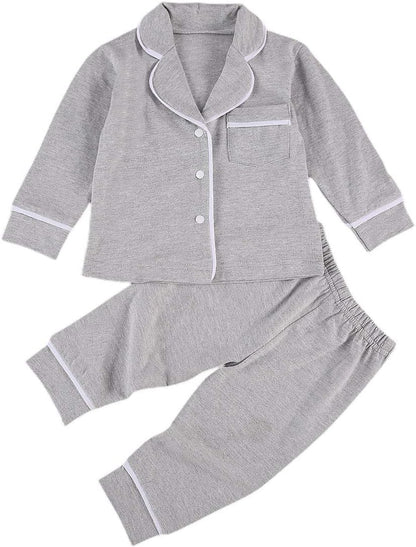 Toddler Baby Button-Down Pajamas Set, Cotton 2-Pcs-Pjs Set Shirt and Pants Sleepwear for Unisex Kids