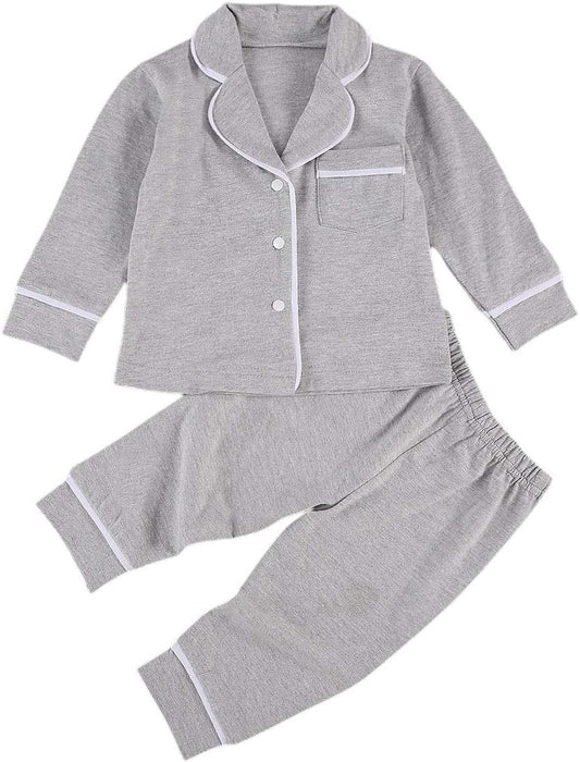 Toddler Baby Button-Down Pajamas Set, Cotton 2-Pcs-Pjs Set Shirt and Pants Sleepwear for Unisex Kids