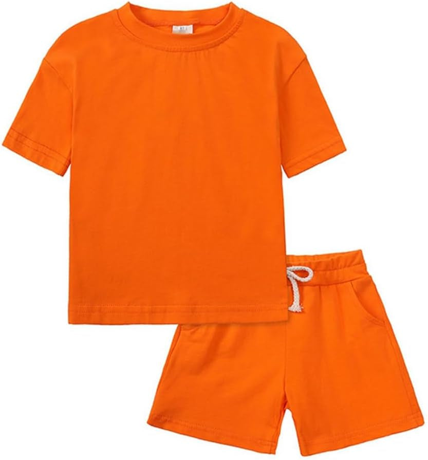 Kids Toddle 2 Pcs Top Short Sets Summer Outftis Girl Boy Casual Sports Tracksuit Solid T Shirt Short Clothes Sets