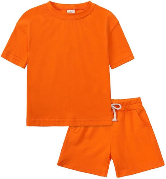 Kids Toddle 2 Pcs Top Short Sets Summer Outftis Girl Boy Casual Sports Tracksuit Solid T Shirt Short Clothes Sets
