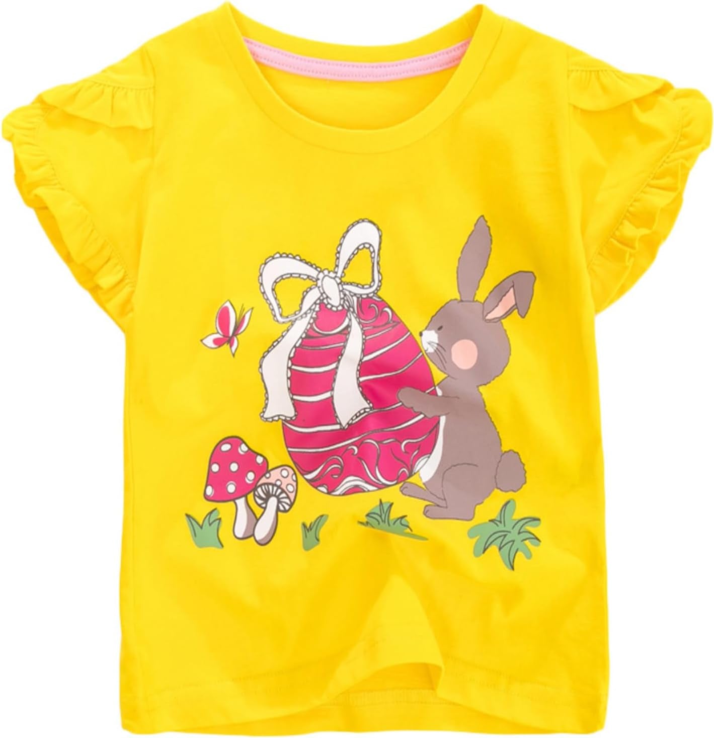 Girls' Tees Ruffle Short Sleeve T-Shirt Cotton Casual Graphic Summer Crewneck Tunic Tops