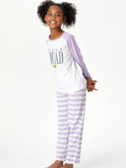 Pajamas for Girls Size 6-16 Pants & Long Sleeve Jammies Glitter Heart & Stripe Tween/Teens Fall Cloths Set