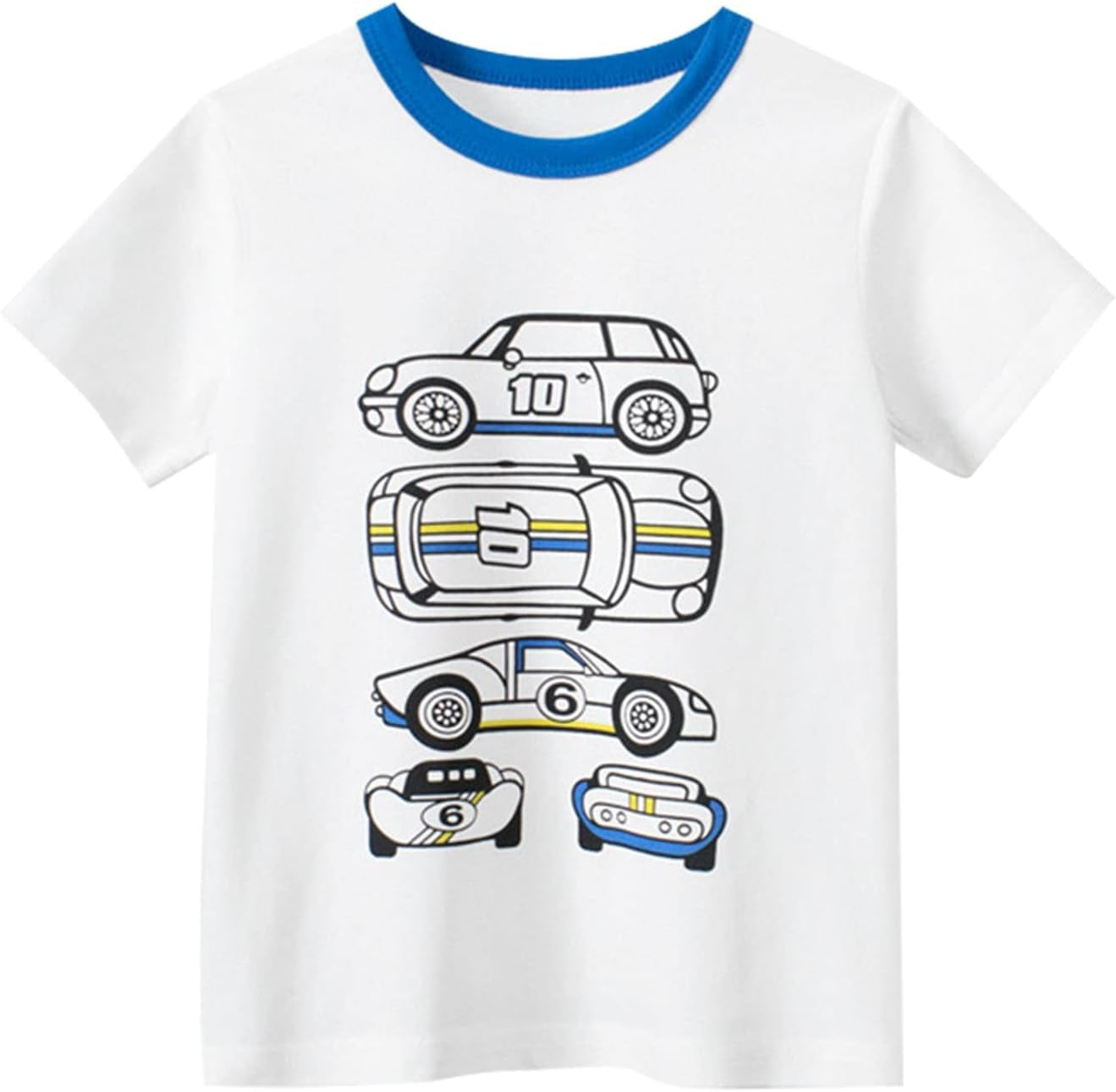 Cute Children Clothes Set for Toddler Boys' Short Sleeve Tees Cotton Casual Racing Car Graphic (Blue, 9-10 Years)