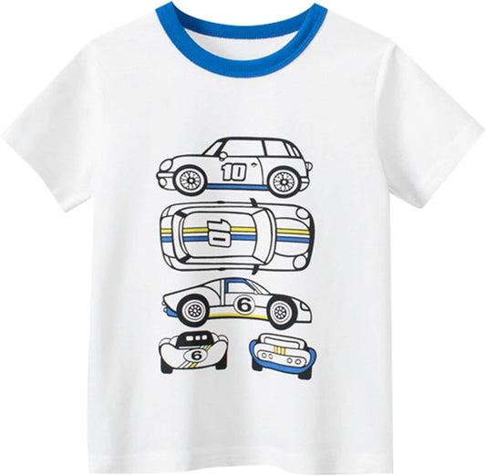Cute Children Clothes Set for Toddler Boys' Short Sleeve Tees Cotton Casual Racing Car Graphic (Blue, 9-10 Years)