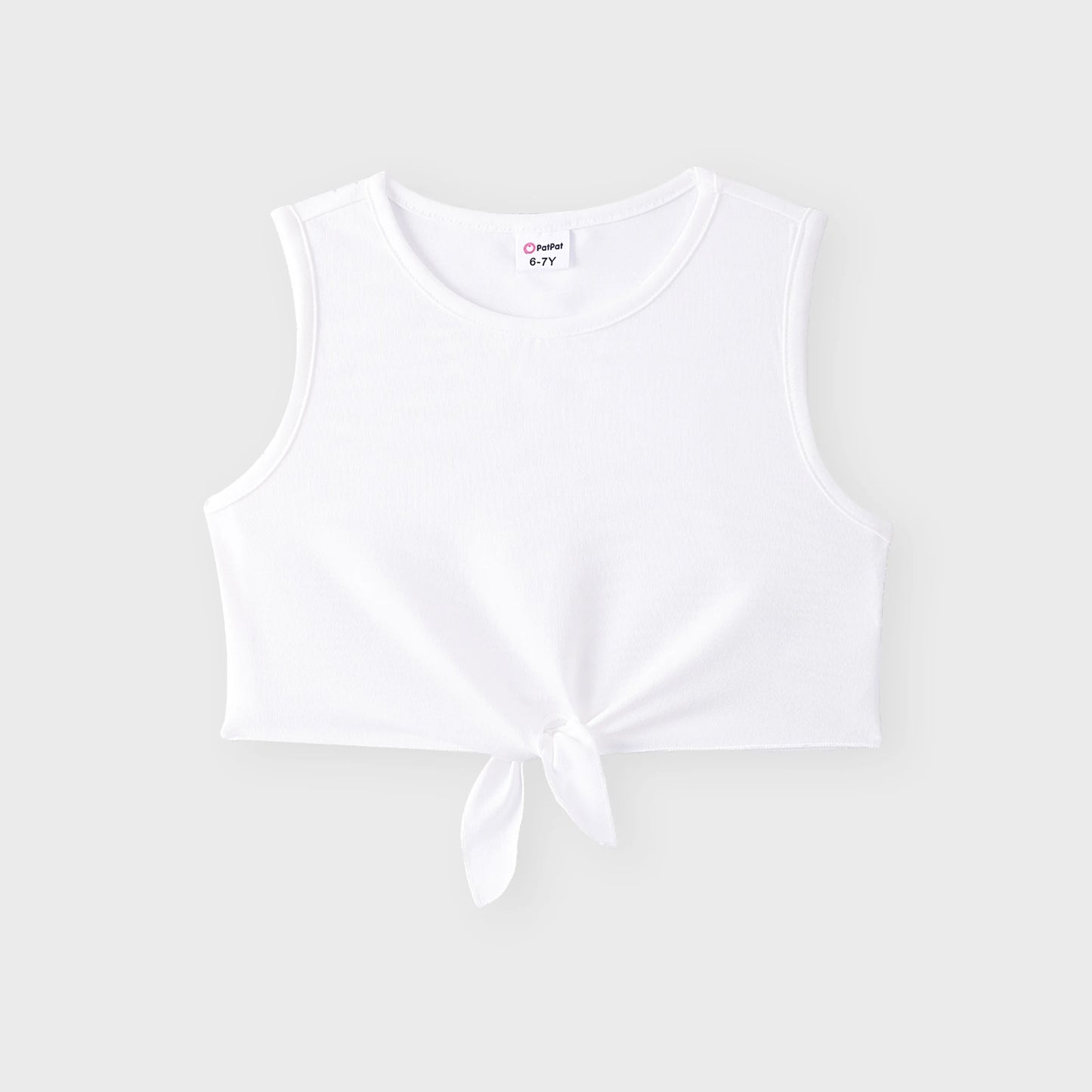 2Pcs Kid Girl Tie Knot Sleeveless Tee and Elasticized Paperbag Shorts Set