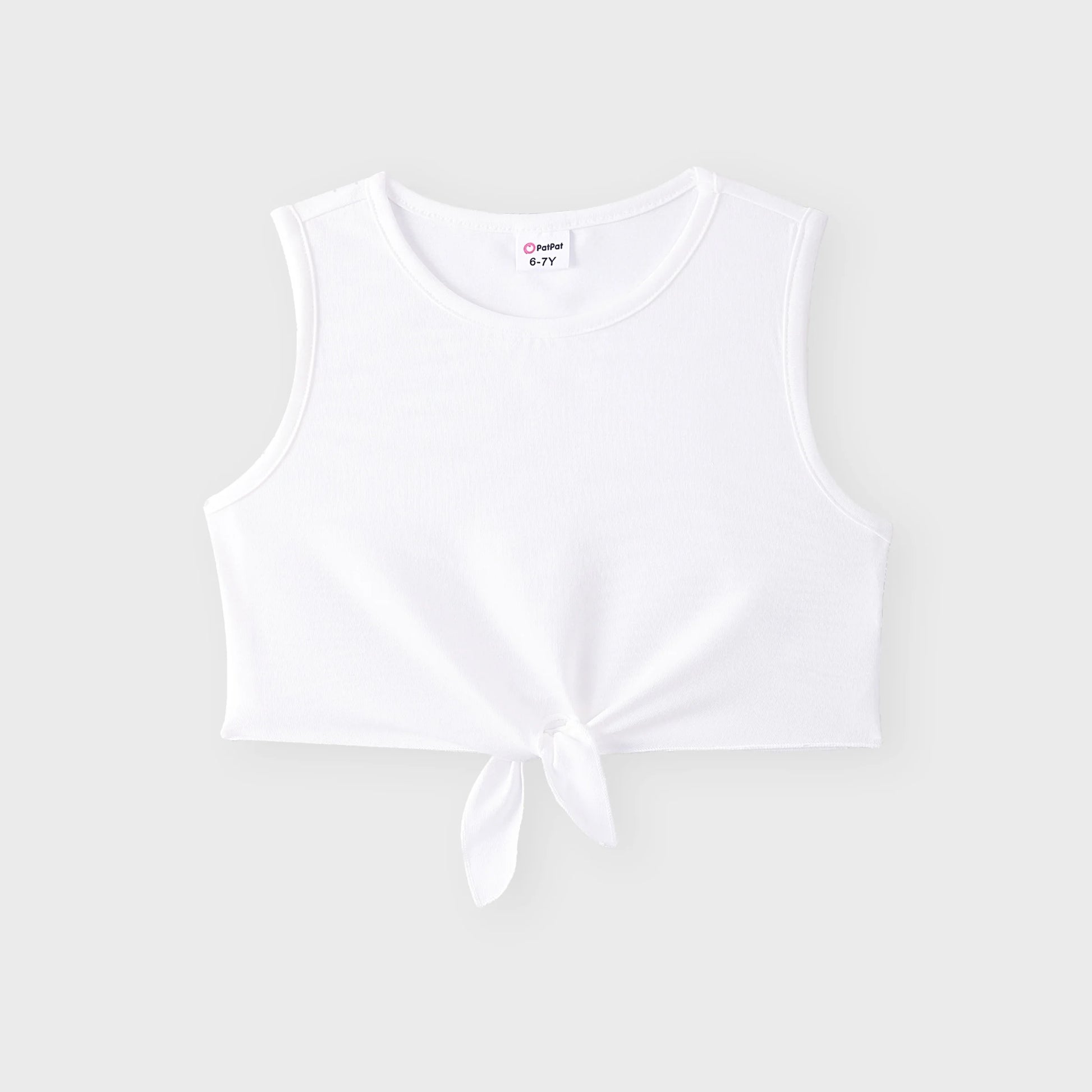 2Pcs Kid Girl Tie Knot Sleeveless Tee and Elasticized Paperbag Shorts Set