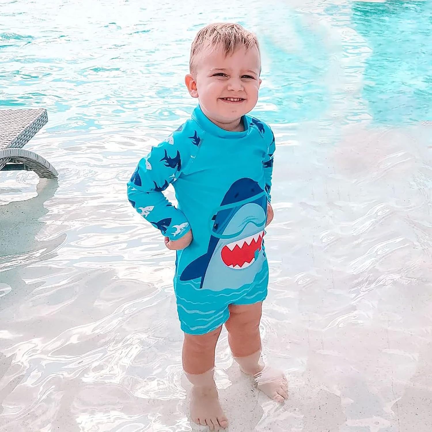 Baby Boys Swimsuit Summer Beach Rash Guard Swimwear One Piece Sunsuit with Sun Hat 3-24 Months