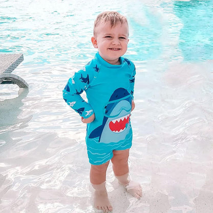 Baby Boys Swimsuit Summer Beach Rash Guard Swimwear One Piece Sunsuit with Sun Hat 3-24 Months