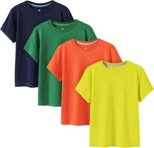 Kids T-Shirts Short Sleeve (4 Pack) 100% Cotton Plain Top Tees Boy & Girl Unisex Toddler Children Tie Dye Summer K01