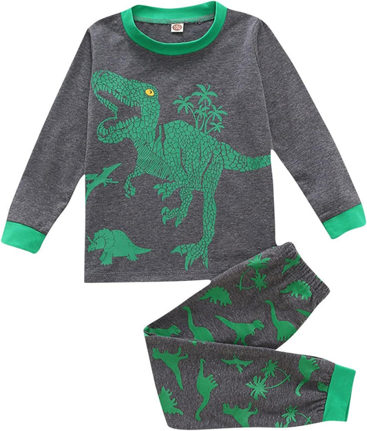 Kids Clothes Set,1-8Years Old Kids Boys Girls Long Sleeve Dinosaur Printed Top and Pants Set Outfit (Dark Gray-02#, 3-4 Years)