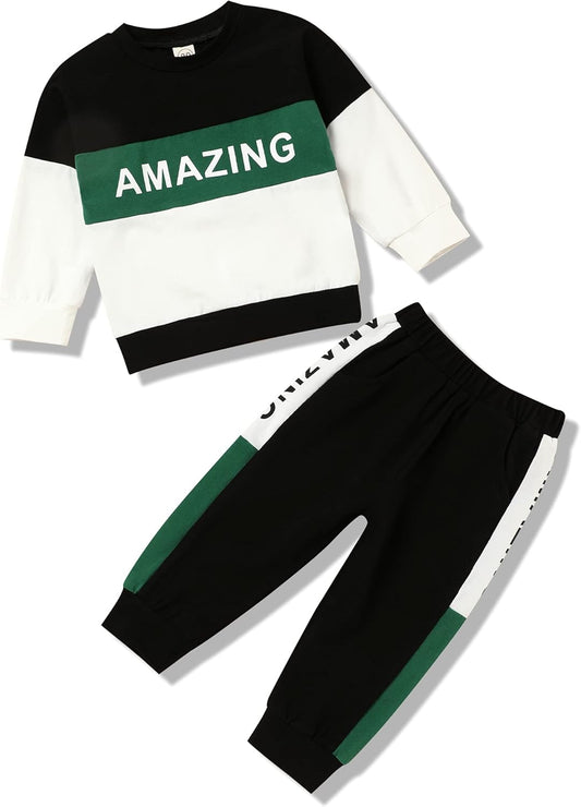 Toddler Boy Clothes Letter Long Sleeve Tops Sweatshirt Pants Toddler Outfits for Boys Fall Clothes 18M-6T