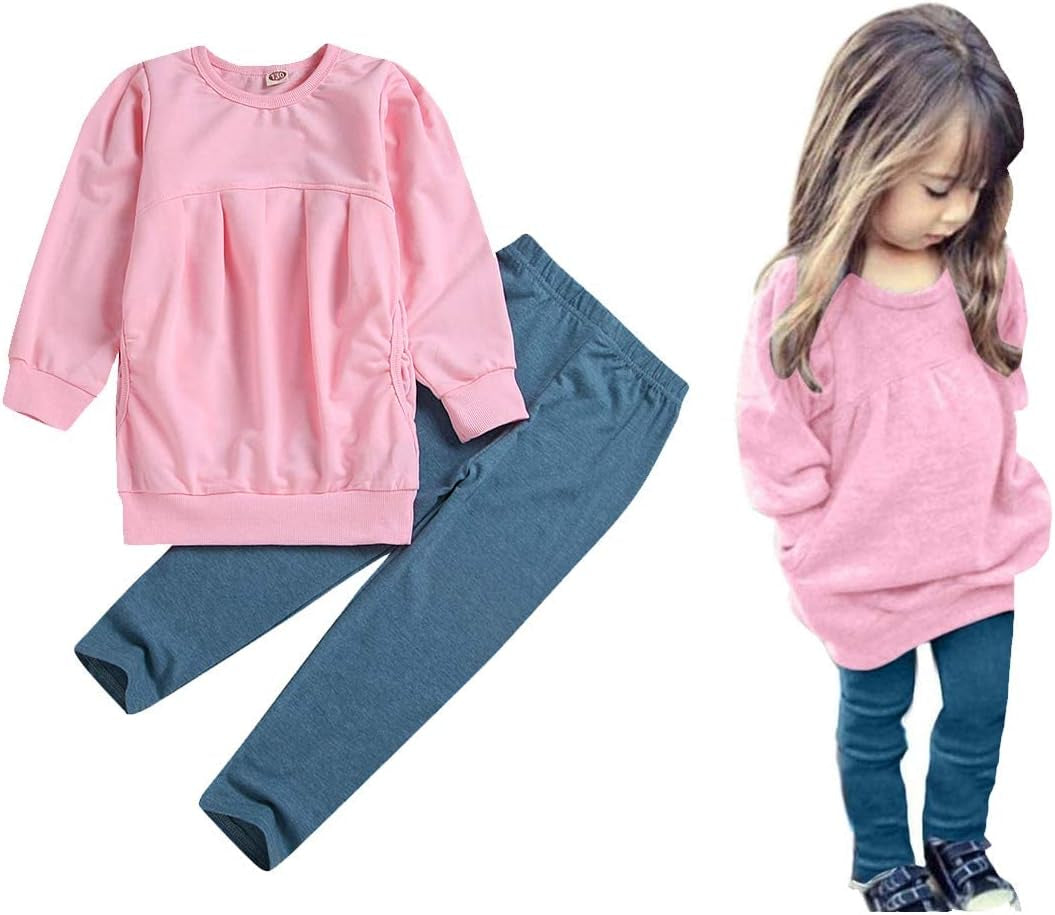 Toddler Girls Clothes Winter Warm Long Sleeve Tops Long Pants Suit Kids Soft Cotton 2Pcs Set