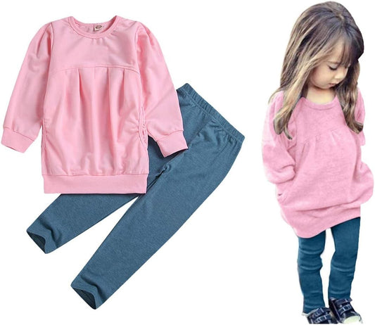 Toddler Girls Clothes Winter Warm Long Sleeve Tops Long Pants Suit Kids Soft Cotton 2Pcs Set