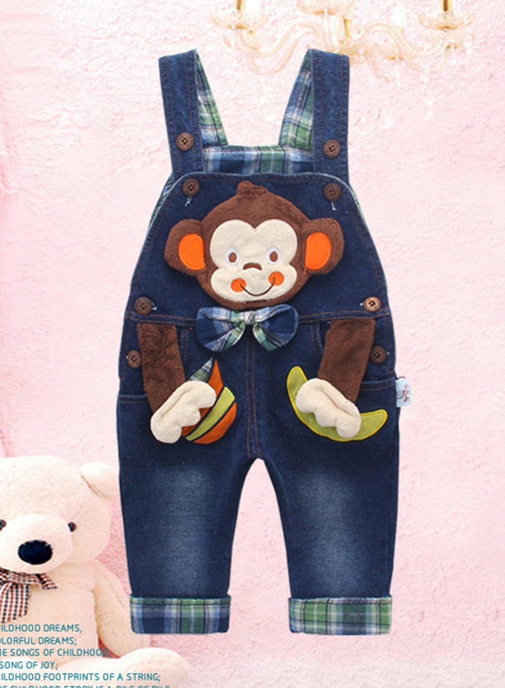 Baby Boy Girl Jean Overalls,Toddler Denim 3D Monkey Dungarees Pants